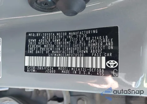 2021 Toyota Corolla Se Apex Edition из США, поврежденный, VIN 5YFM4MCE5MP070500